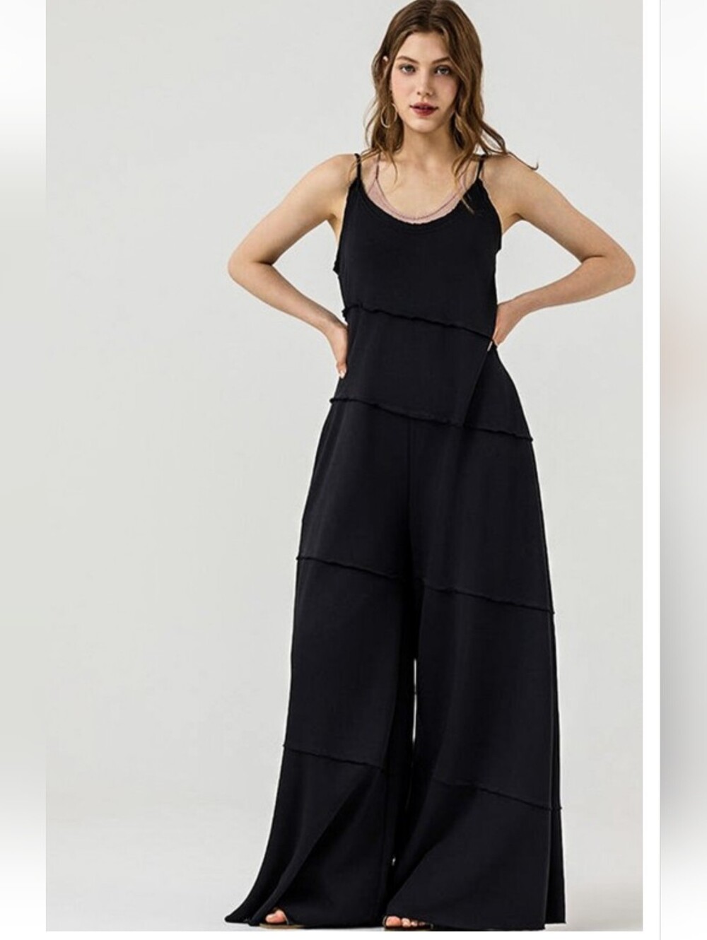B1 4TH Black Tiered Wide-Leg Jumpsuit
